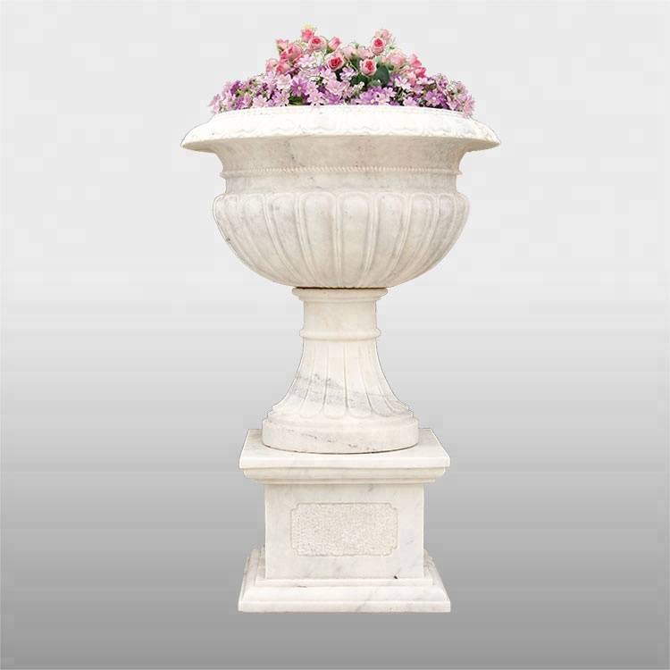 Arkitektonisk skulptur av god kvalitet – Hagedekorasjon hvit marmorstein blomsterpotte – Atisan Works