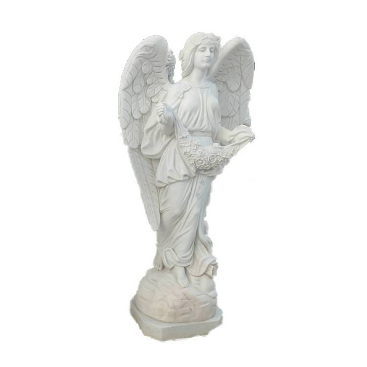 100% rankomis raižyta akmens skulptūra iš balto Hunano marmuro angelo statula