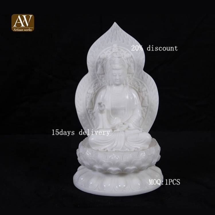 Sculptură de marmură guanyin cu lumină de fundal albă de vânzare la cald