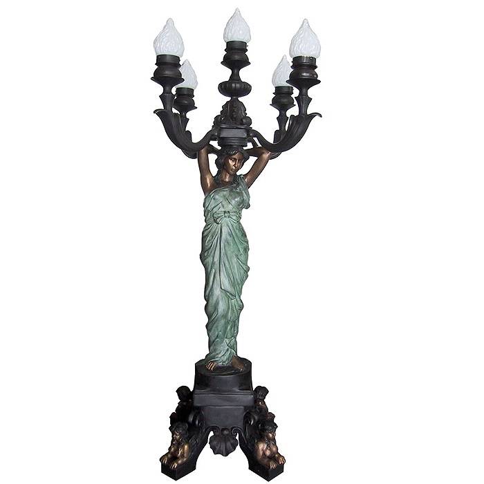 lampada di scultura di statua di bronzu di signora moderna cù piedistalli di scultura
