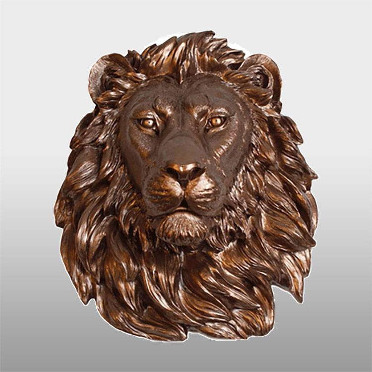 Литая настенная бронзовая скульптура головы льва