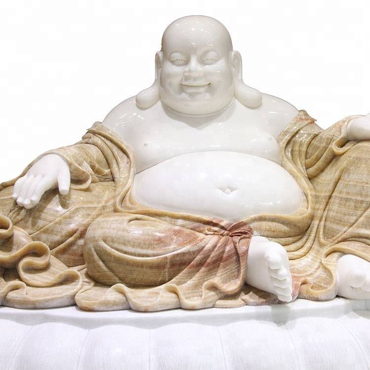 heminredning antik kinesisk vit marmor stor leende lycklig skrattande buddha staty