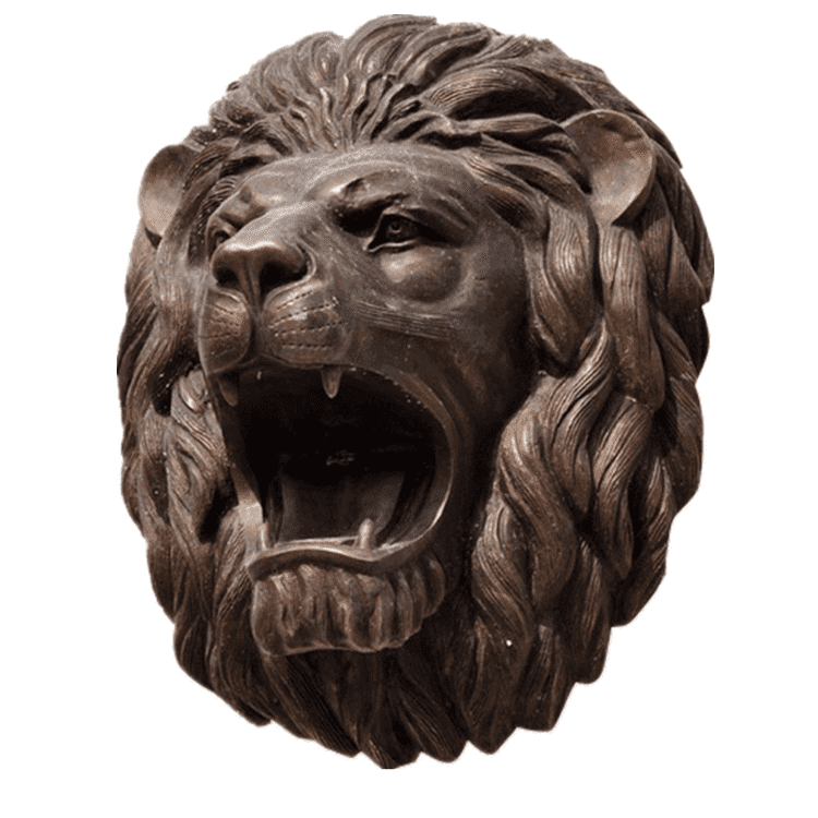 Sculptură animală decor de perete statuie din bronz și alamă cap de leu pentru fântână