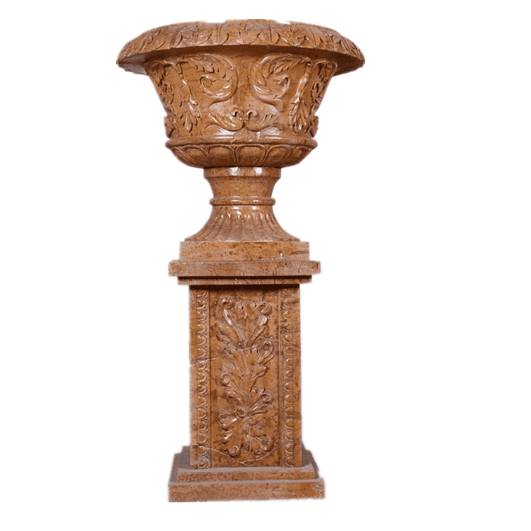 Sculpture architecturale de bonne qualité – Grande sculpture de pot de fleurs en pierre de marbre sculptée à la main – Atisan Works