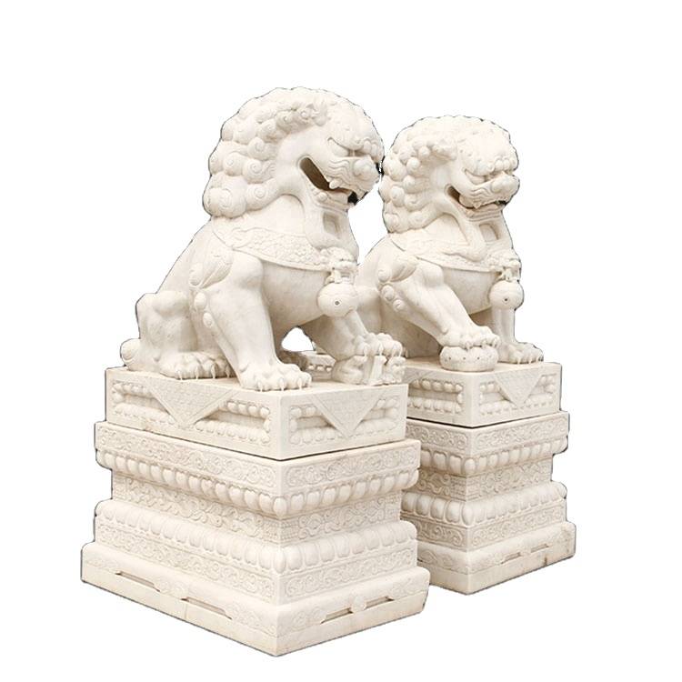 hiasan taman luar saiz hidup patung singa batu marmar Cina putih untuk dijual