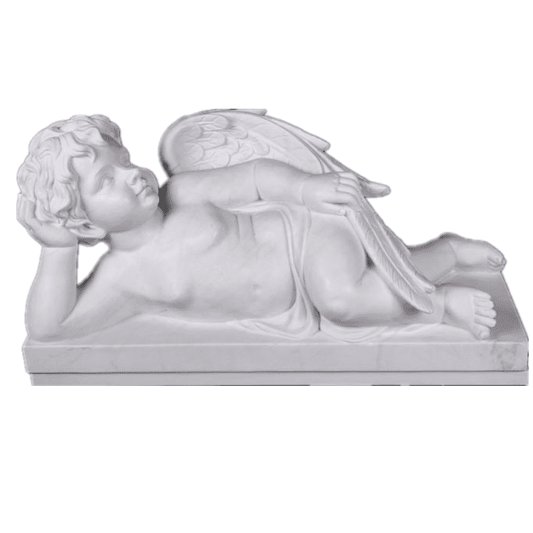 Angelus dormiens et dormiens statua marmorea alba pro tectis et ornamentis velit