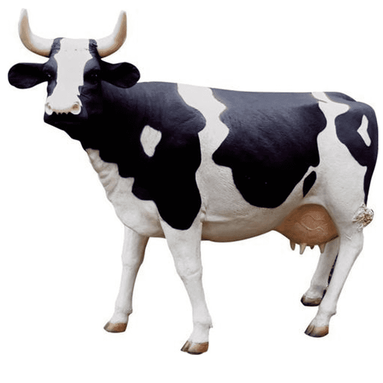 ზოოპარკისა და პარკის დეკორაციის ქანდაკება ბუნებრივი ზომის მინაბოჭკოვანი ცხოველის ძროხის ქანდაკება