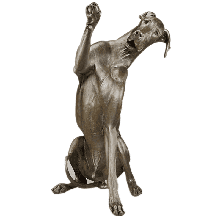 Taman hiasan patung logam casting modern hirup-ukuran parunggu nangtung patung anjing