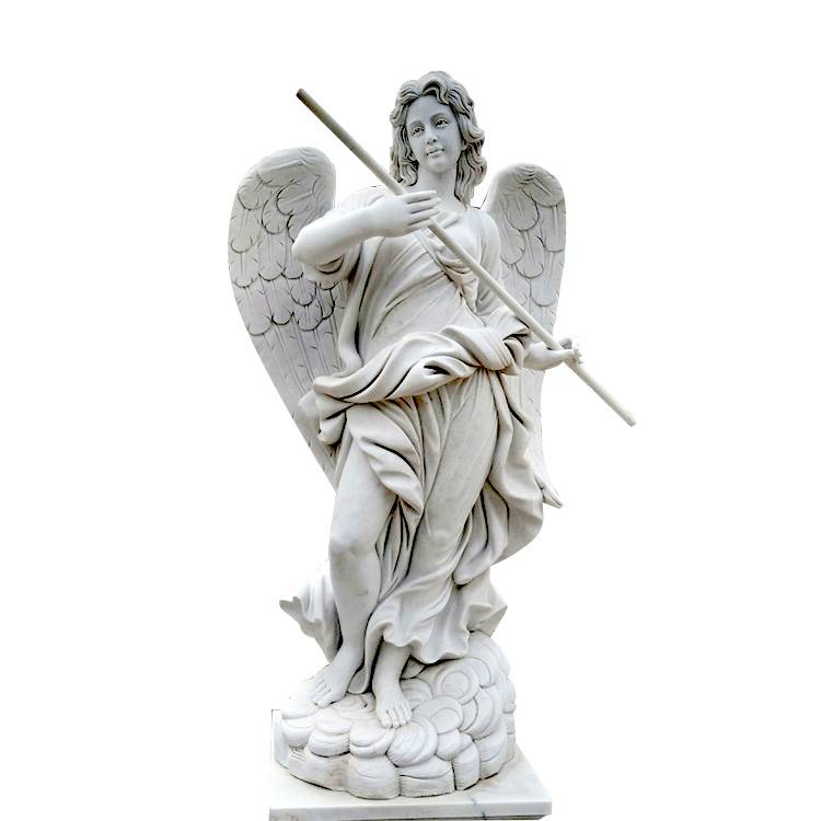 Scultura in pietra di marmo bianco da giardino esterno a grandezza naturale per bambino e grande statua di angelo