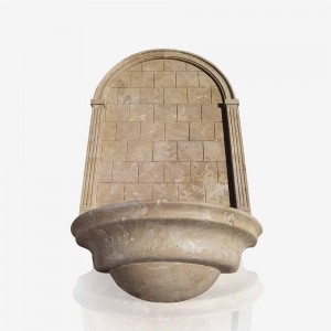 Beige Travertine Wall Fountain ከባሲን ጋር