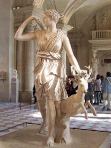 Unik nyt design bronze marmor mytologisk figur Diana med hjorteskulptur