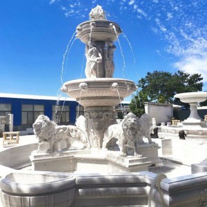 Mármore Outdoor Lion Fountain Fabricante de decoración de xardíns grandes