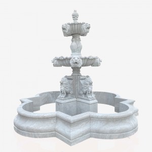 Vrtna fontana s lavljom glavom od bijelog mramora s okruženjem bazena