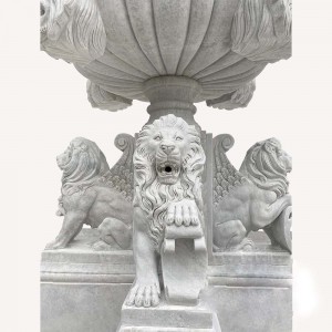 Farin Marble Lion Head Lambun Fountain tare da kewayen tafkin