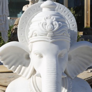Religiös handsnidad vit marmor Lord Ganesha-staty