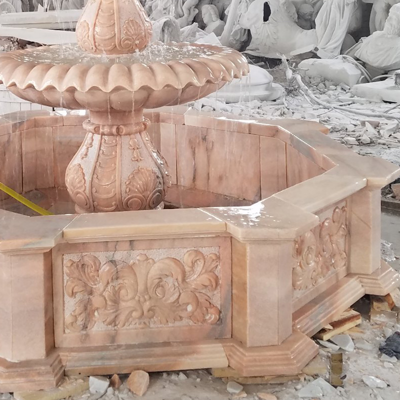 Marble Stone Pink Natural Color Octagon Pool Kewaye zane 3 Tier Fountain Featured Hoton