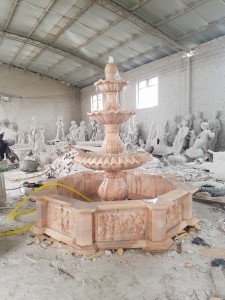 Marble Stone Pink Natural Color Octagon Pool Kewaye zane 3 Tier Fountain