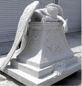 Վաճառվում է պարտեզի դեկորի պահապան Life Size Weeping Angel Memorial Tombstone մարմարե արձան