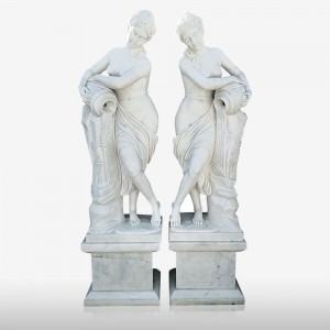 Ẹnu ọgba Aṣa Adayeba Marble Statue Life-Iwon Stone Twin ikoko Beauty Women ere