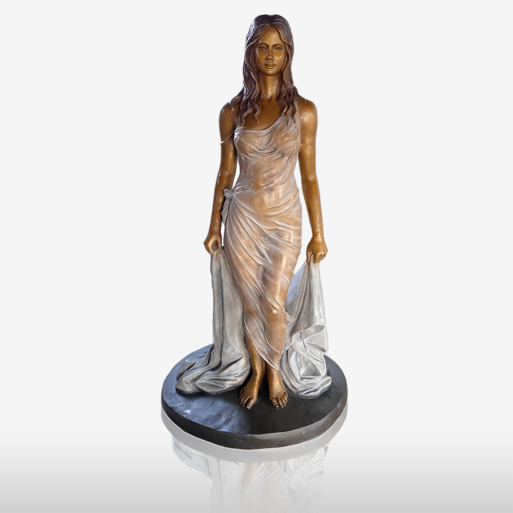 ماڊرن آرٽ برانز جون عورتون شفاف اسڪرٽ پائيندڙ مجسما نمايان تصوير