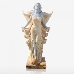 Изготовленная на заказ естественная мраморная статуя в натуральную величину, каменная крылатая скульптура богини