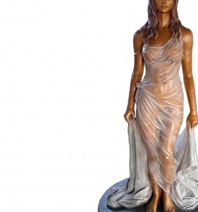 Artă modernă, mărime naturală, personalizată, femei din bronz de grădină care poartă o fustă transparentă Statuie de vânzare