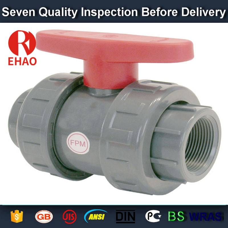 13 Years manufacturer
  1-1/2” PVC True union slip X slip ball valve, T/T thread end sch 80 PVC Wholesale to Bahrain