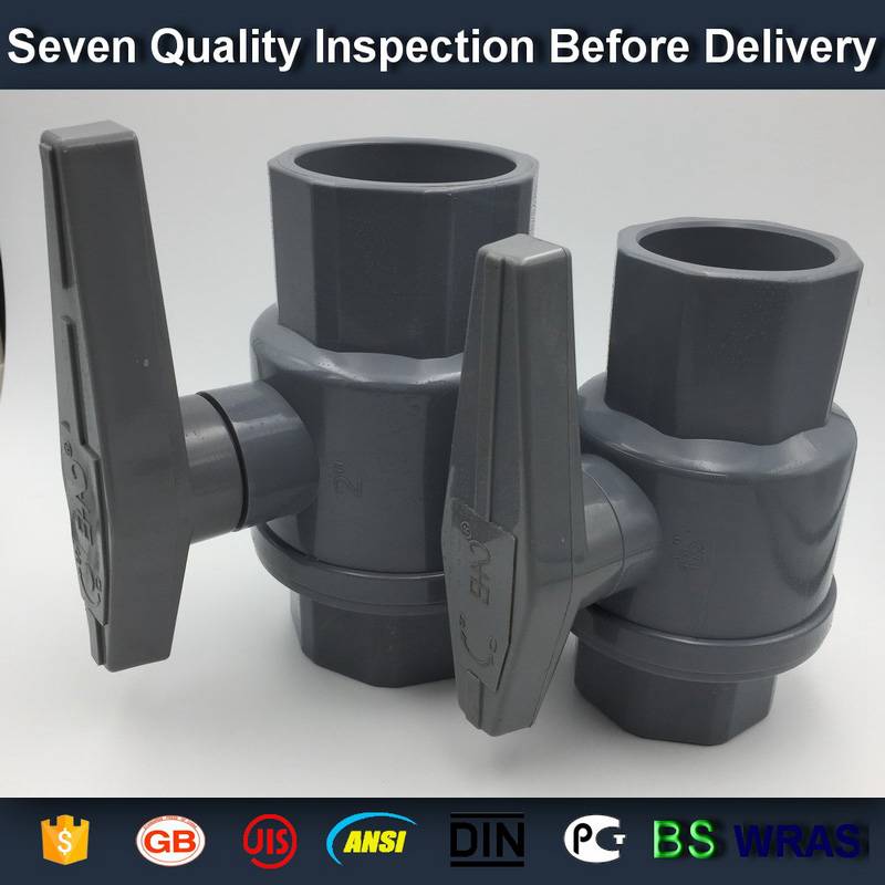 19 Years manufacturer
 2” (63mm)  plastic PVC pvc 2-piece ball valve ABS hadle socket slip x slip solvent, thread x thread assembly Wholesale to Congo