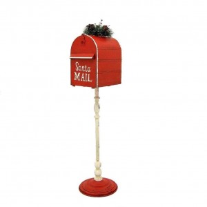 42″ Tall Metal Standing Santa’s Mail Christmas Mailbox with Light-up LED Wreath (Red Top)