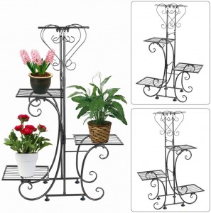 Corner Metal Flower Stand:Holder Racks 4 Tier Shelves for Indoor Outdoor Plant Flower Stand Rack Shelf for Multiple Plants Black