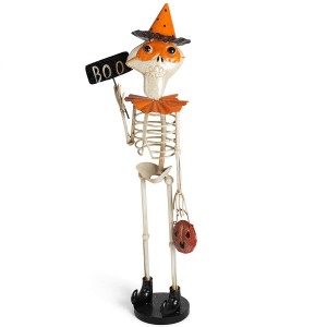 Vintage Standing Skeleton Spooky White 33 x 12 Iron Metal Halloween Figurine