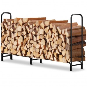 8 ft Outdoor Fire Wood Log Rack for Fireplace Heavy Duty Firewood Pile Storage Racks for Patio Deck Metal Log Holder Stand Tubular Steel Wood Stacker Outside Tools Accessories Black