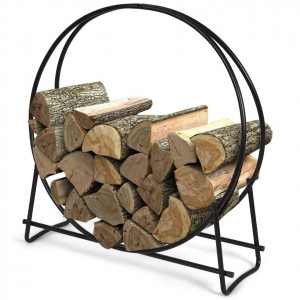 Firewood Log Hoop, Tubular Steel Wood Storage Rack Holder for Indoor & Outdoor Fireplace Pit (41 inch)