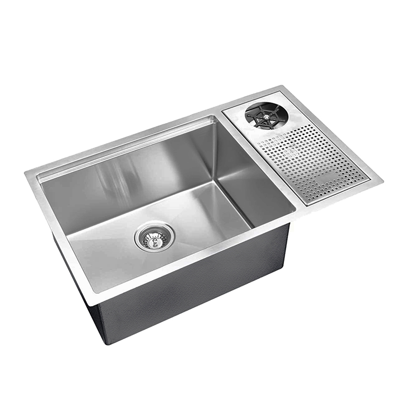 Modern 304 Stainless Steel Handmade Brushed Hidden Kitchen Sink with Cup Rinser
