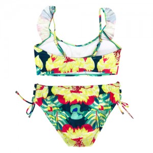 Gėlėmis margintas Bikinis maudymosi kostiumėlis Trikampis maudymosi kostiumėlis su atvartais moterims