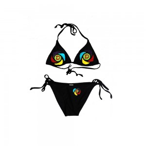 Niestandardowy, wyściełany trójkątny top od bikini, solidny strój kąpielowy z haftowanym damskim bikini