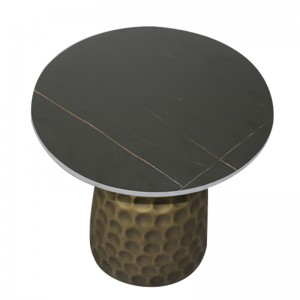 Small Round Slate Bronze Metal Side Table