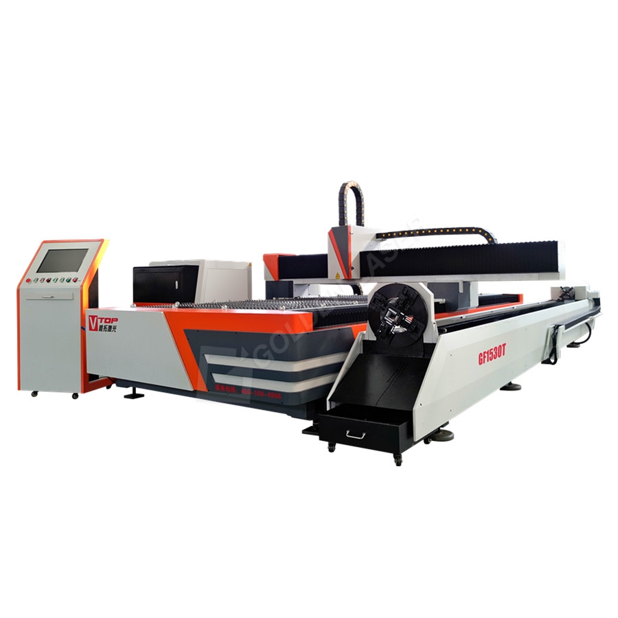 Metal Tube at Plate Fiber Laser Cutting Machine na May Rotary Device