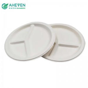 Theko e Theko e Theko ea Fektheri 10 inch Biodegradable Plates E nang le Li-Compartment Bagasse Plates