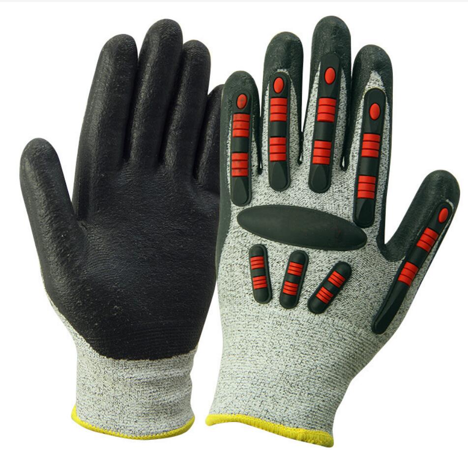 Foam Rubber Coated Anti Impact Anti Vibration Anti Cutting Safety Work Gloves with TPR Protection-TDMDQ708B