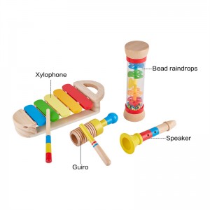 Little Room 6 Pieces Bead Educational Wooden Percussion Kids Rainbow Color Musical Instruments Toy Set for simulation Baby Early Flute Drums