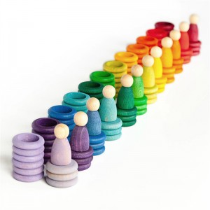 Little Room 72pc/set Beech Rainbow Coins and Rings Stackable Blocks Nature Loose Parts Creative Baby Rainbow Stacking Toy