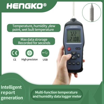 Digital Hygrometer Handheld Fiichtegkeet Meter mat Kalibrierungszertifika Digital Temperatur Fiichtegkeet Meter mat Logging HK-J8A102