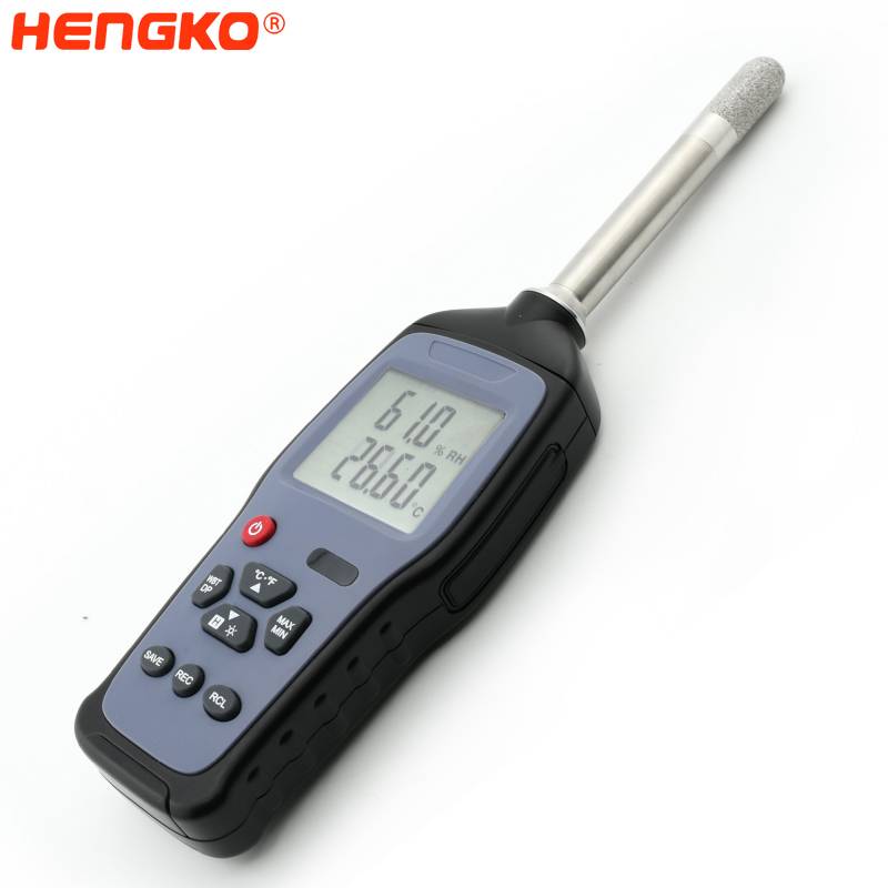 ہینڈ ہیلڈ ہائیگرو میٹر نمی اور درجہ حرارت میٹر HK-J8A103 اسپاٹ چیکنگ ایپلی کیشنز کے لیے نمایاں تصویر