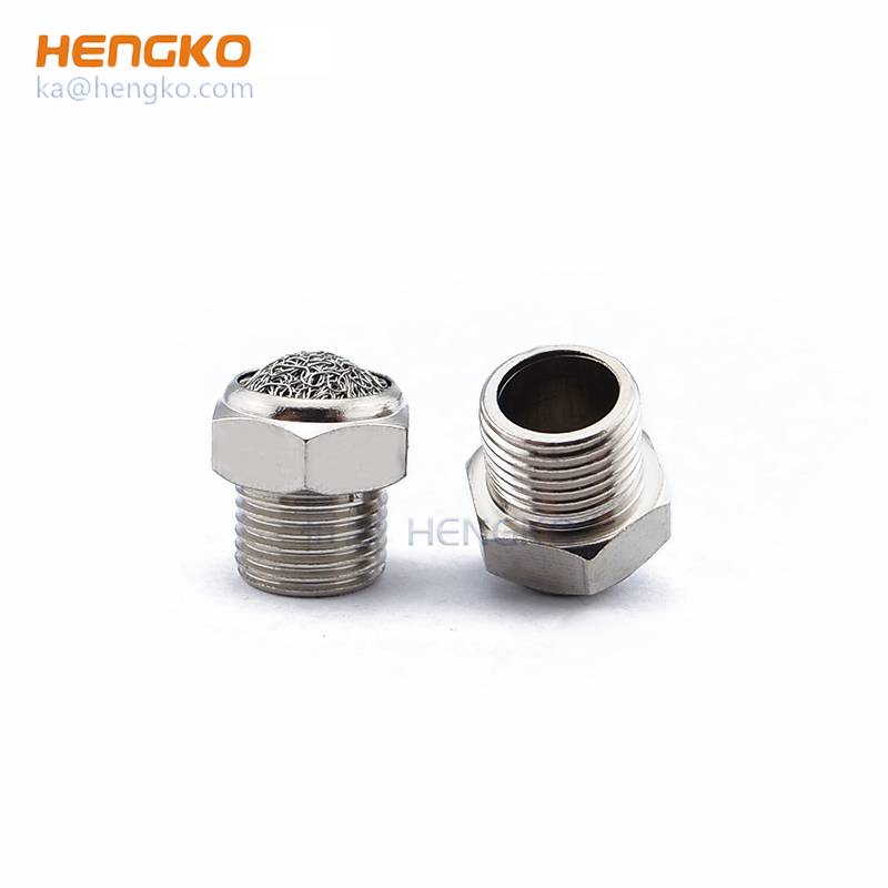 តម្លៃថោក Sintered Disc Filter - Stainless steel mesh filter pneumatic exhaust muffler, hex.គន្លឹះនៅលើក្បាលសុដន់ - HENGKO