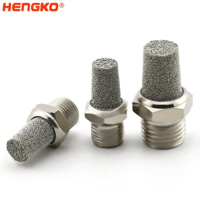 HBSL-SSA sintrat rostfritt stål brons koppar cylinder avgasljuddämpare filter, 3/8” NPT hane, Hex storlek