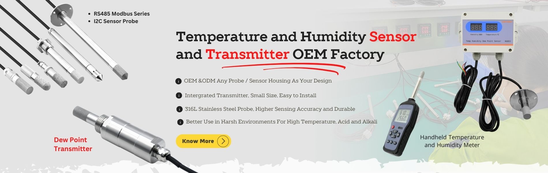 درجہ حرارت نمی سینسر تحقیقات اور ٹرانسمیٹر OEM فیکٹری