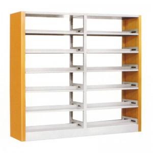 HG-B01-S4 6 Tiers Double-Upright Double-Sided Metal Office Bookshelf Wooden Grain Thermal Transferred Finish