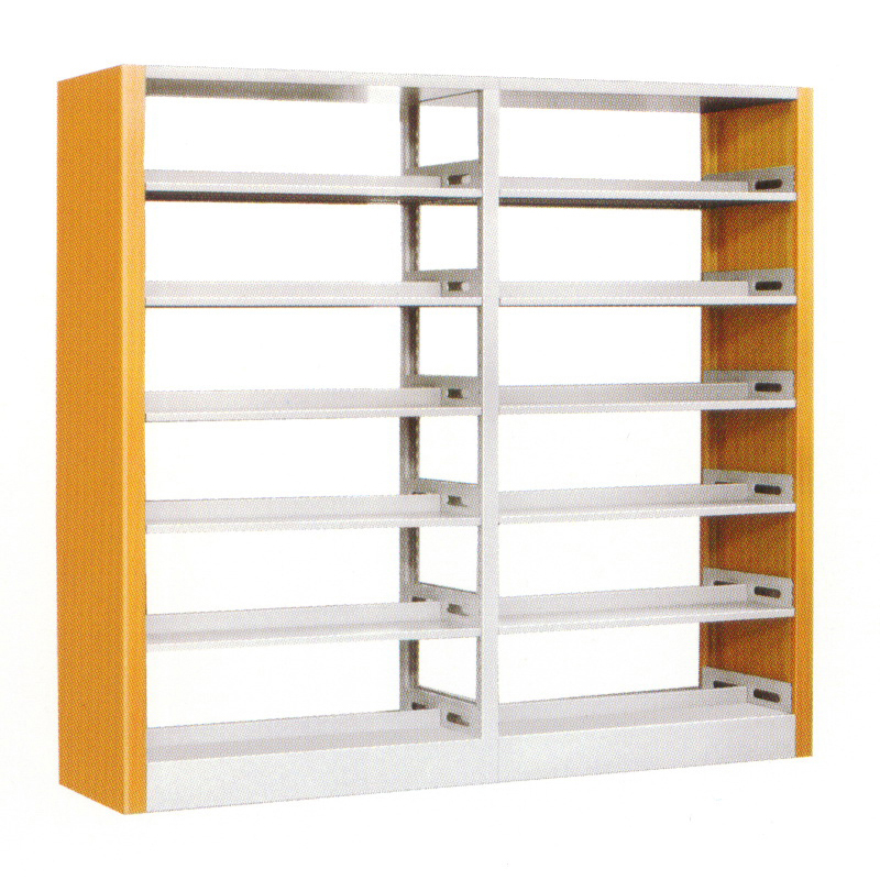 HG-B01-S4 6 Tiers Double-Upright Double-Sided Metal Office Bookshelf Wooden Grain Thermal Transferred Finish Featured Image