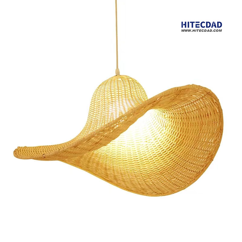 Lampu njero ruangan lampu gantung hiasan topi rotan bambu